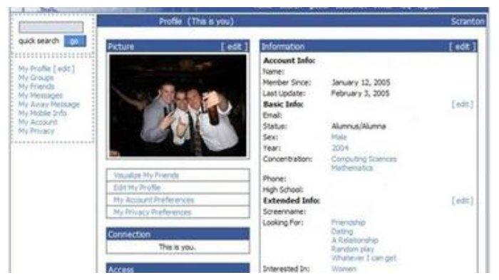 Tampilan Facebook tahun 2005