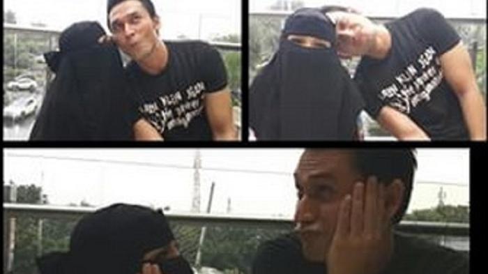 Indra Bruggman dan perempuan bercadar yang diduga adalah Soraya Abdullah.