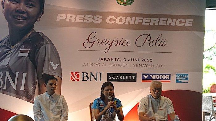 Konferensi Pers Greysia Polii Testimonial Day di Social Garden Senayan City, Jakarta Pusat, Jumat (3/6/2022)