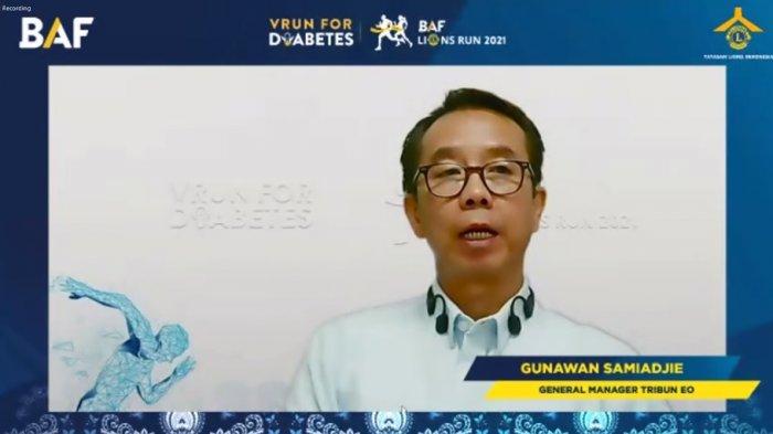 Gunawan Samiadjie, General Manager Tribun EO, memberikan paparan pada peresmian BAF Lions Run 2021, VRun for Diabetes secara virtual, Kamis (6/5/2021).