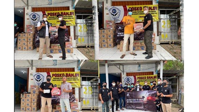 Komunitas mobil BMW, yaitu BMW E46 Indonesia atau BMW E46 ID sambangi RT 008 RW 004 Kampung Garon, Desa Setia Laksana, Kecamatan Cabang Bungin, Sabtu (6/3/2021). Menggelar kegiatan bertajuk Empathy For Charity dengan berkolaborasi BMW E46 ID Korwil Bekasi, sejumlah anggota BMW E46 ID bagikan sembako dan masker ke warga yang menjadi korban banjir di wilayah tersebut.