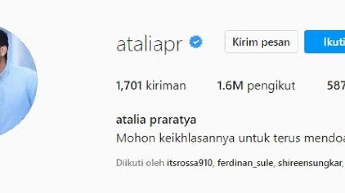 Atalia Praratya mengubah foto profil di Instagram.