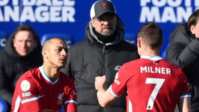 Thiago Alcantara menggantikan posisi James Milner yang mengalami cedera di kakinya