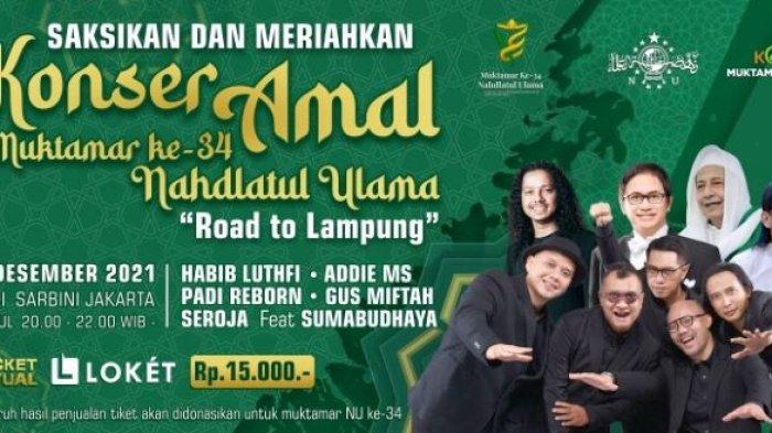 Konser Amal Koin Muktamar yang menghadirkan Habib Luthfi, Addie MS, Padi Reborn dan Gus Miftah dalam satu panggung ini digelar di Balai Sarbini, kawasan Semanggi, Setiabudi, Jakarta Selatan, pada 13 Desember 2021.