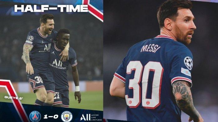 Lionel Messi saat rayakan gol bersama Idrisa Gueye. Messi sendiri akhirnya pecah telor dengan membuat gol pertama untuk PSG dengan cara spektakuler.