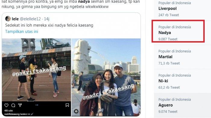 Nadya trending topic. Wanita yang menjadi kekasih baru putra bungsu Presiden Jokowi, Kaesang Pangarep itu diduga sudah kenal dengan Felicia Tissu, wanita yang dipacarai Kaesang selama 5 tahun.
