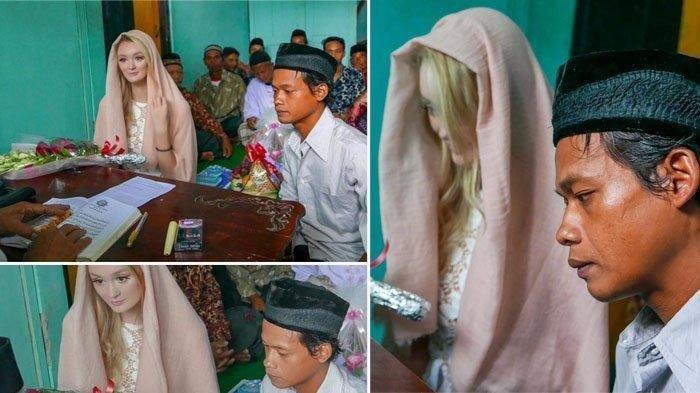 Suasana saat pernikahan Nur Khamid, pemuda berusia 26 tahun, asal Dusun Gaten, Desa Ketunggeng, Kecamatan Dukun, Kabupaten Magelang, dengan Poli Alexandrea Robinson, gadis cantik berusia 21 tahun, warga negara asing asal Manchester, Inggris, di rumah orangtua Khamid di Dusun Gaten, Desa Ketunggeng, Kecamatan Dukun, Kabupaten Magelang, Minggu (16/12/2018)