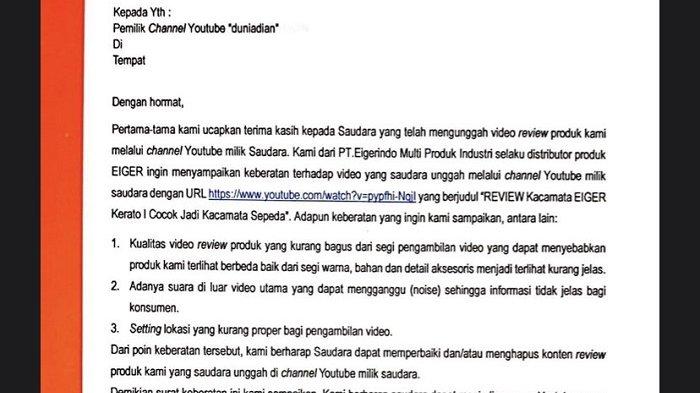 Surat keberatan dari Eiger