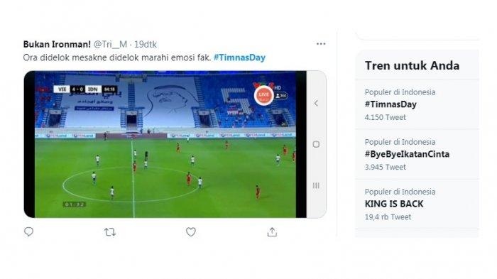 #Timnasday trending menyusul kekalahan timnas Indonesia oleh Vietnam 4-0. Itu merupakan kekalahan terbesar Indonesia oleh Vietnam. Hasil itu membuat Vietnam lolos ke babak ketiga.