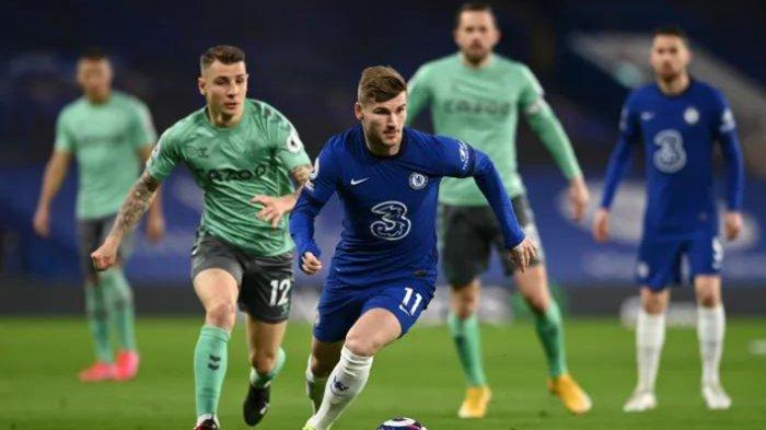 Timo Werner saat menghadapi Everton pada laga Premier League di Stamford Bridge