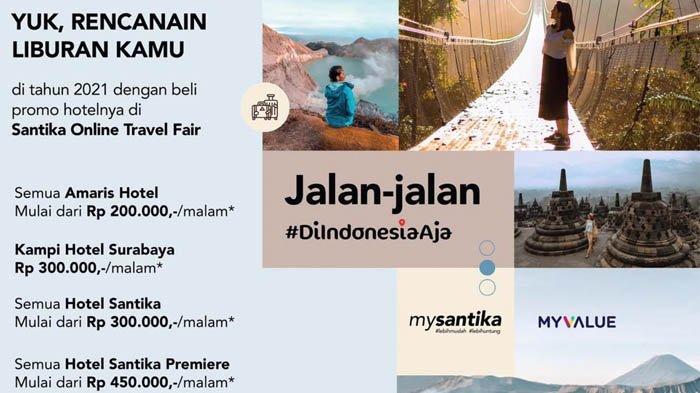 Dalam online travel fair ini, Santika Indonesia menawarkan voucer menginap untuk 116 hotelnya di seluruh Indonesia.