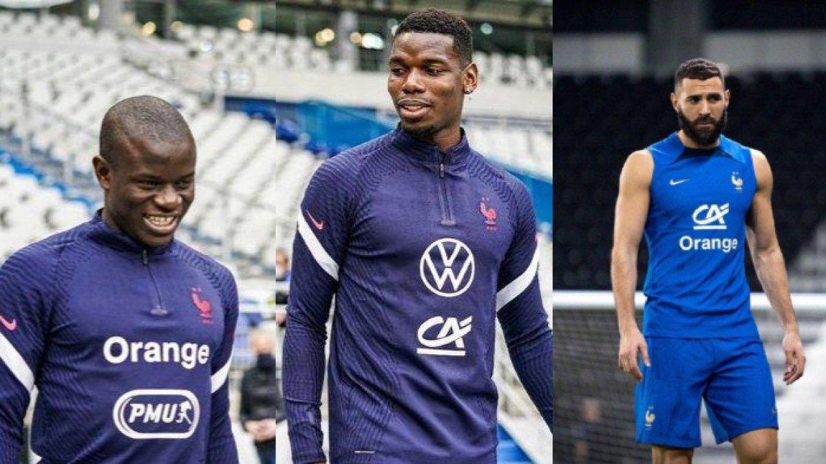 Pemain timnas Prancis yang cedera jelang Piala Dunia 2022 dari kiri ke kanan: Ngolo Kante, Paul Pogba, dan Karim Benzema.