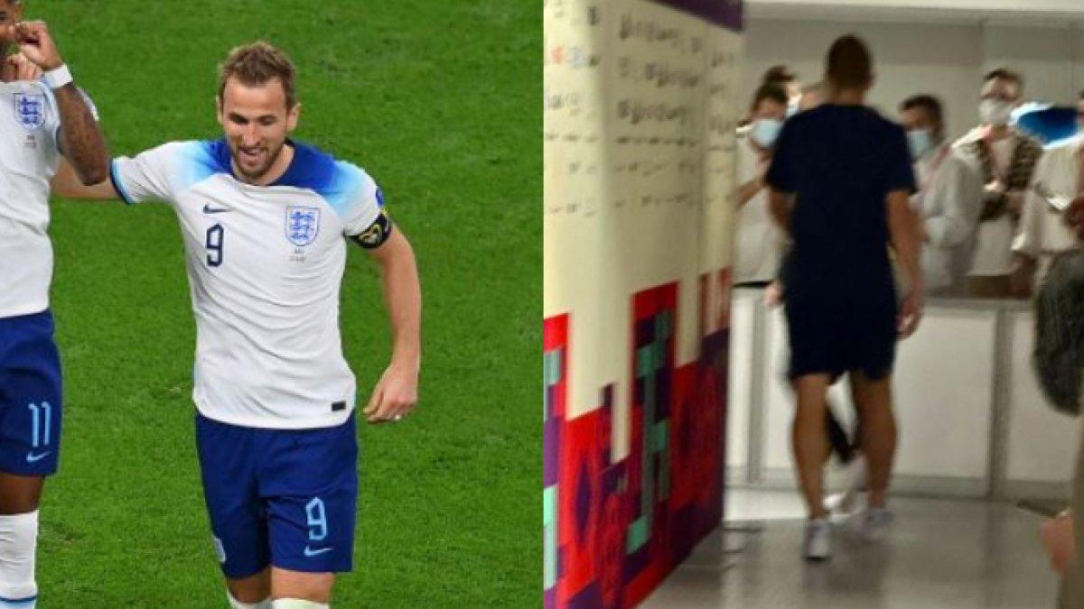 Kapten Timnas Inggris Harry Kane sempat menderita cedera di bagian ankle dalam laga Inggris Vs Iran di Piala Dunia 2022 Qatar, Senin (21/11/2022). Foto kanan: Harry Kane terekam kamera berjalan pincang seusai pertandingan usai.