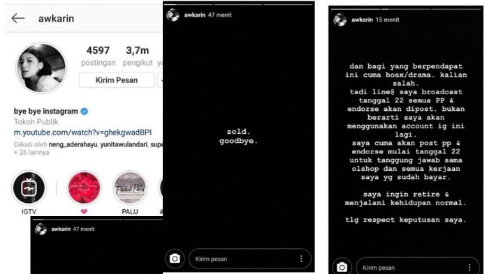 Awkarin mengabarkan pensiunnya dari Instagram
