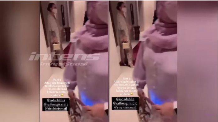 Ayu Ting Ting tampak berdiri sendiri di dekat tembok saat Iis Dahlia maju menyapa Nagita Slavina di depannya.