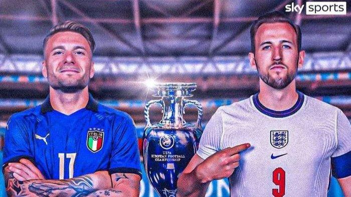 Duel final Piala Eropa atau EURO 2020 antara Italia vs Inggris di Stadion Wembley, London, Senin (12/7/2021).