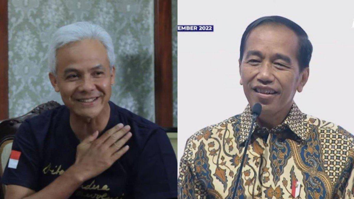 Foto kiri: Gubernur Jawa Tengah Ganjar Pranowo saat tampil secara eksklusif di YouTube Kanal Anak Bangsa, Minggu (6/11/2022). Foto kanan: Presiden RI Joko Widodo (Jokowi) berkelakar menyebut Menteri Pertahanan Prabowo Subianto untuk menjadi Presiden selanjutnya saat berpidato di HUT Partai Perindo, Senin (7/11/2022).