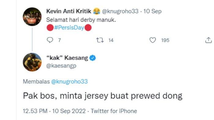 Ingin foto prewedding, Kaesang minta jersey pada bos Persis Solo pada Sabtu (10/9/2022).