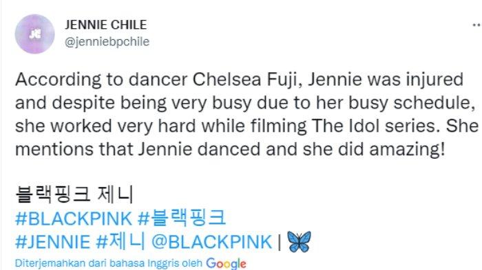 Unggahan fanbase yang mengumumkan Jennie cedera pada Kamis (4/8/2022).