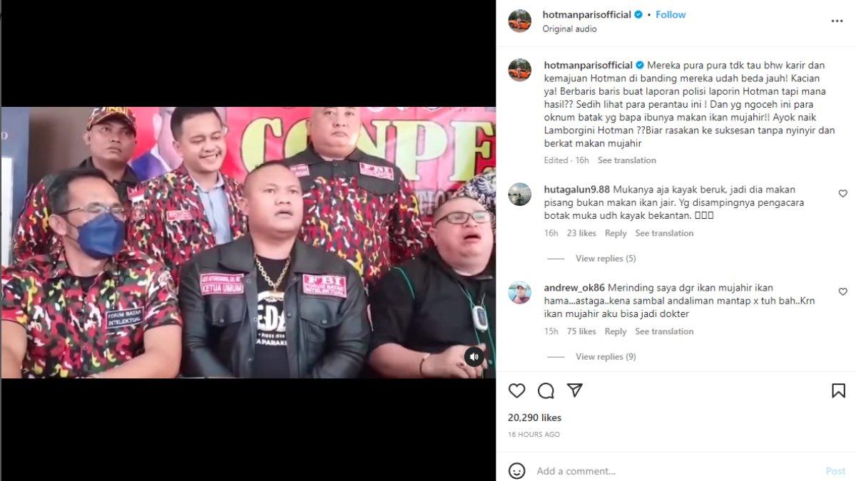 Hotman Paris mengomentari pernyataan ikan mujair sebagai hama pada Minggu (27/11/2022).
