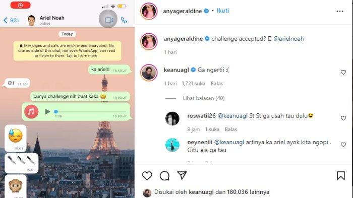 Unggahan percakapan pribadi Anya Geraldine dengan Ariel Noah, Instgram @anyageraldine pada Selasa (22/2/2022).