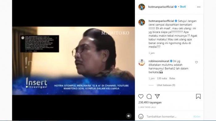 Hotman Paris mengunggah video lawas Hotma Sitompul dan memberi sindiran, Rabu (22/9/2021).