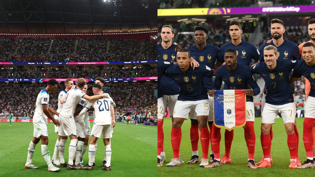 Kolase foto pemain Timnas Inggris (kiri) dan skuad Prancis (kanan) di gelaran Piala Dunia 2022 Qatar.