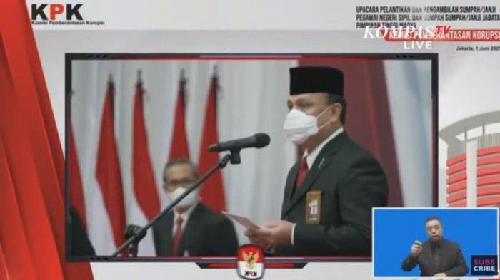 Ketua KPK Firli Bahuri dalam acara pelantikan 1.271 pegawai KPK menjadi ASN, Selasa (1/6/2021).