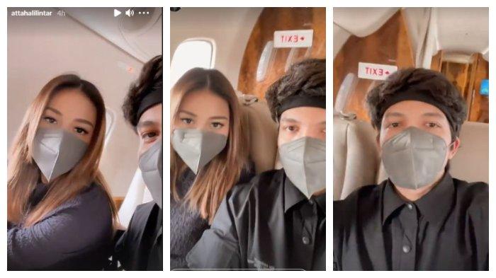 Kolase foto Atta Halilintar dan Aurel Hermansyah di dalam pesawat jet pribadinya, Rabu (7/4/2021).
