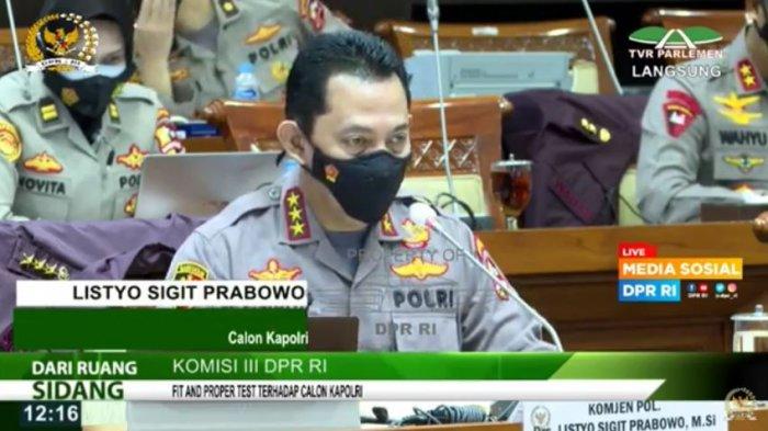 Komjen Pol Listyo Sigit Prabowo saat menjalani Fit and Proper Test di Komisi III DPR RI, Jakarta, Rabu (20/1/2021). Listyo menjawab sejumlah pertanyaan dari Anggota Komisi III DPR RI.