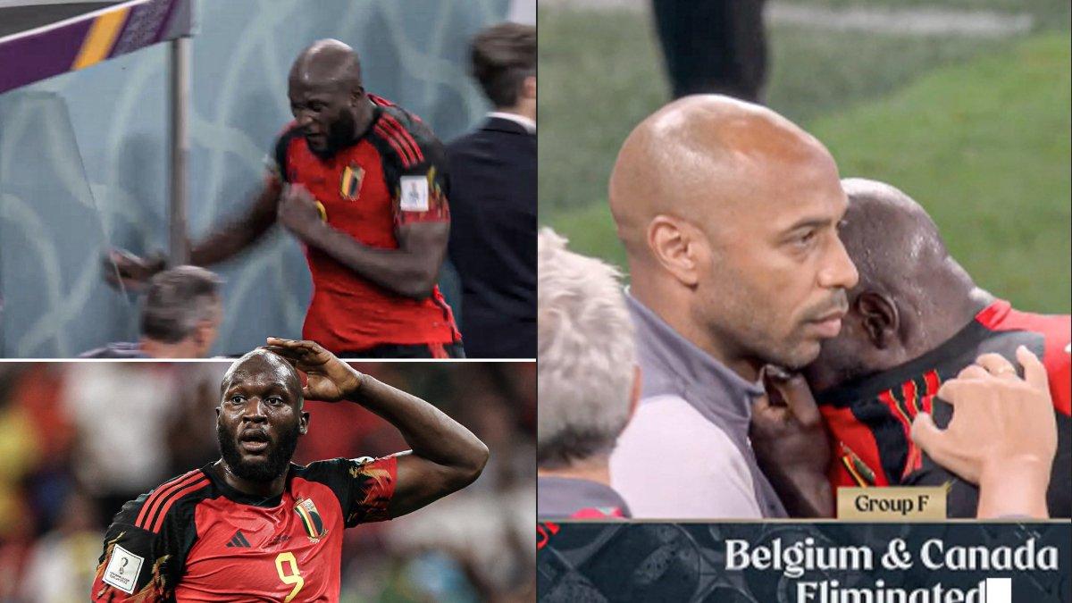 Kolase aksi Romelu Lukaku yang mengamuk dan menangis seusai gagal membawa Timnas Belgia lolos ke babak 16 besar Piala Dunia 2022, Kamis (1/12/2022).