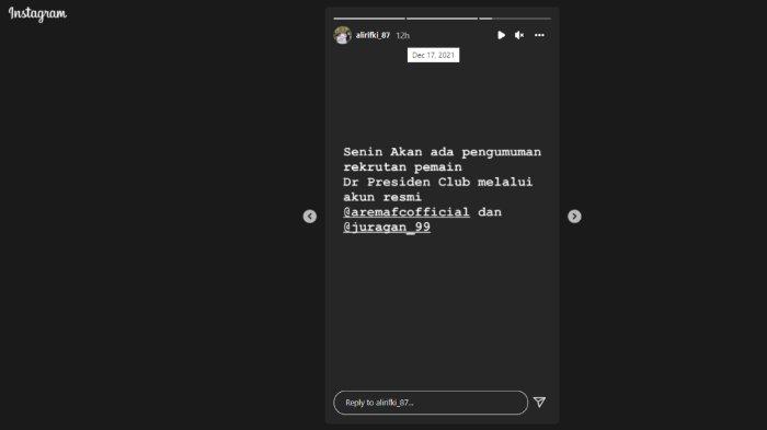 Manajer Arema FC, Ali Rifki menyampaikan bahwa Singo Edan akan memperkenalkan rekrutan anyar pada Senin (20/12/2021).