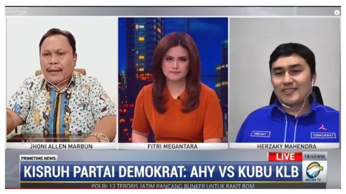 Mantan Politisi Demokrat, Jhoni Allen Marbun (kiri), dan Kepala Badan Komunikasi Strategis DPP Partai Demokrat (PD), Herzaky Mahendra Putra (kanan), dalam kanal YouTube metrotvnews, Selasa (2/3/2021).