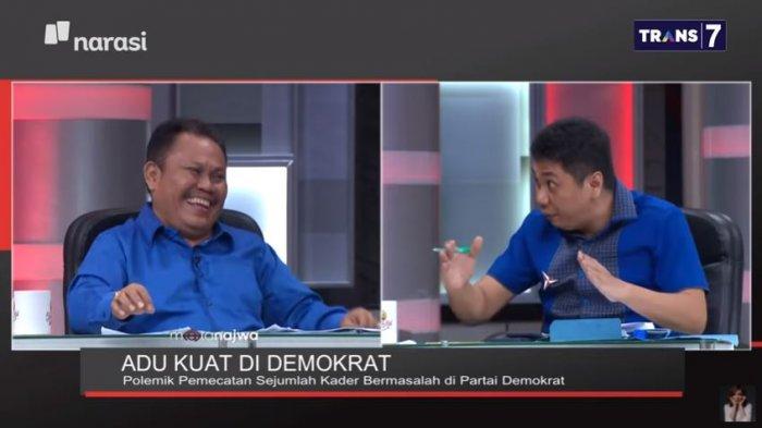 Wakil Sekjen Partai Demokrat, Jansen Sitindaon (kanan) berkali-kali memuji Eks kader Demokrat Jhoni Allen Marbun (kiri), sebagai sosok yang sakti di partai Demokrat. Ditayangkan dalam acara Mata Najwa, Rabu (3/3/2021) malam.
