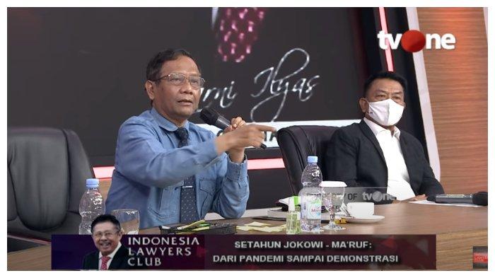 Menko Polhukam Mahfud MD menyakini bahwa andaikan nanti Presidium Koalisi Aksi Menyelematkan Indonesia (KAMI) Gatot Nurmantyo menjadi presiden RI maka tidak akan lepas dari tudingan tidak mengerti Pancasila atau anti Pancasila. (Youtube/Indonesia Lawyers Club)