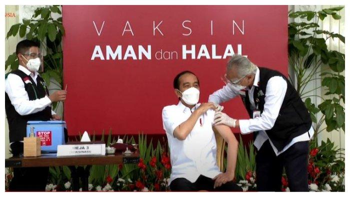 Momen Presiden Joko Widodo (Jokowi) saat disuntikkan vaksin Covid-19, Rabu (13/1/2021)