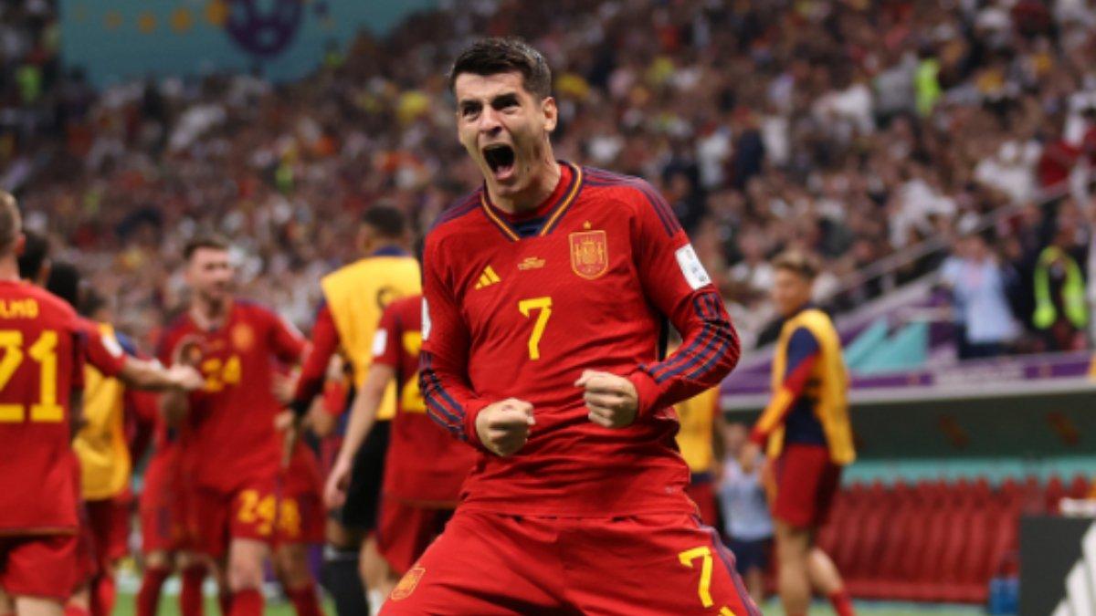 Potret striker Timnas Spanyol, Alvaro Morata seusai cetak gol ke gawang Jerman di Piala Dunia 2022, Senin (28/11/2022).