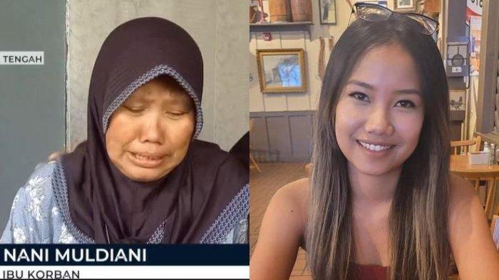 Nani Muldiani (kiri), ibu korban tembakan salah sasaran di Texas, Novita Kurnia Putri menangis saat menceritakan firasat yang ia rasakan sebelum kepergian sang putri.