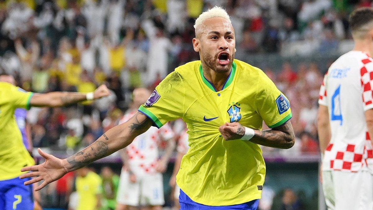 Potret selebrasi gol Neymar ke gawang Kroasia di Piala Dunia 2022.