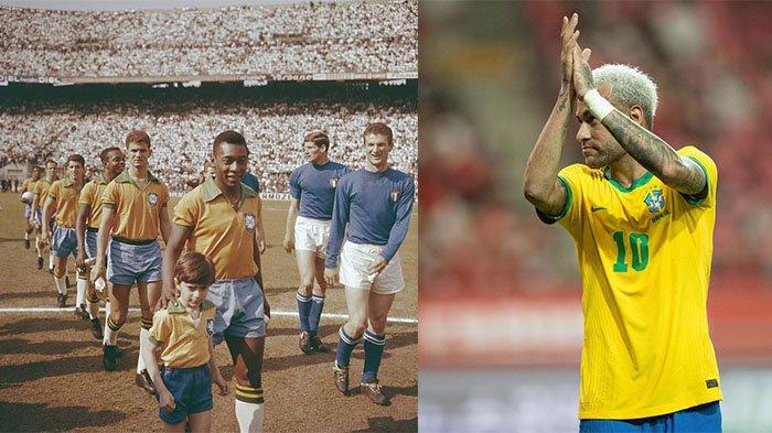 Legenda Brasil Pele (kiri) dan pemain winger andalan Timnas Brasil Neymar Junior (kanan). Profil Neymar Junior, pemain titisan Pele di Timnas Brasil pad ajang Piala Dunia 2022 Qatar.