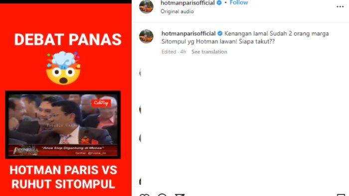 Tangkapan layar akun Instagram Hotman Paris Hutapea, Sabtu (1/10/2022). Hotman Paris sempat berdebat dengan Ruhut Sitompul di ILC.