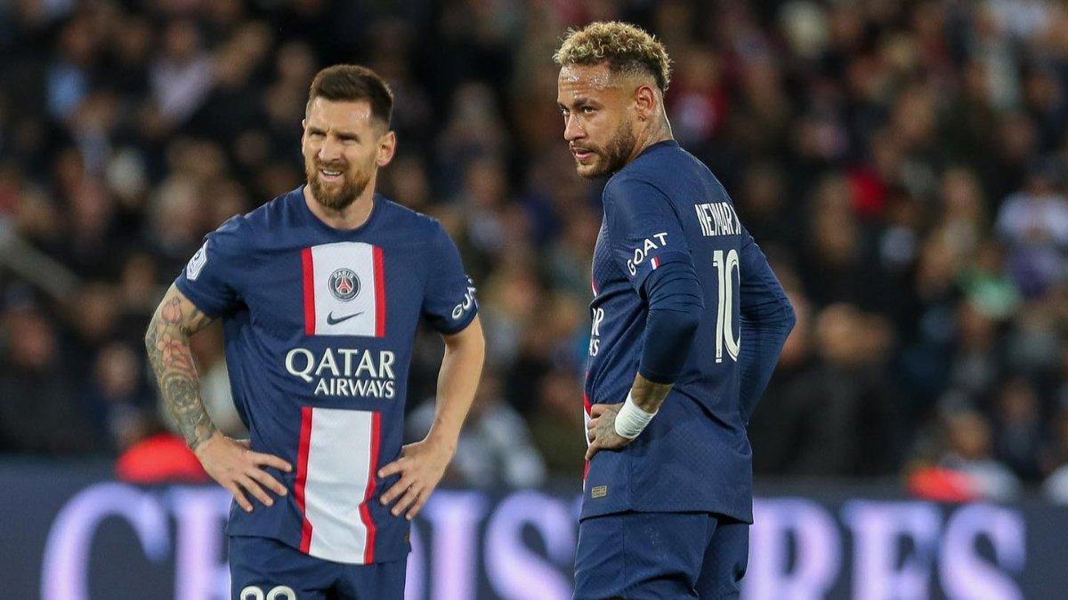 Potret dua penyerang Paris Saint-Germain, Lionel Messi (kiri) dan Neymar Jr (kanan).
