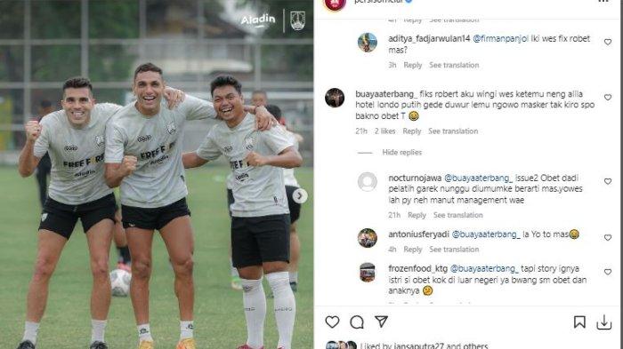 Robert Alberts dikaitkan kemungkinannya bergabung dengan Persis Solo pada kolom komentar postingan resmi tim @persisofficial.