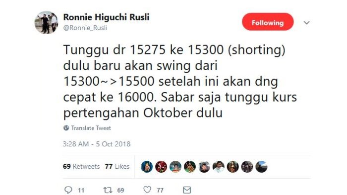 Unggahan Ronnie Higuchi Rusli pada Twitter