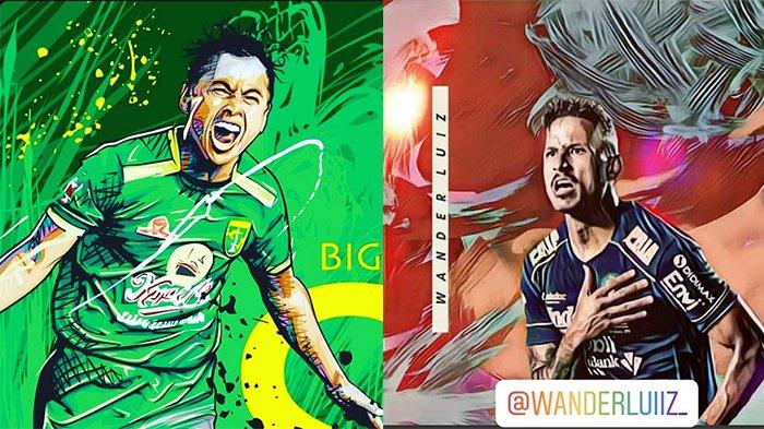 Samsul Arif (kiri) pada postingan Instagram @samsul_munip pada 7 April 2021 dan Wander Luiz (kanan) pada postingan Instagram @wanderluiiz_ pada 18 Juni 2020. Duel striker lokal vs asing di laga Persib Bandung vs Persebaya Surabaya.