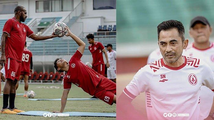 Momen latihan PSS Sleman (kiri) dan pelatih Super Elja Seto Nurdiantoro (kanan) pada postingan Instagram @psssleman. Seto miliki sederet bomber mematikan lintas generasi Timnas Indonesia di skuad PSS Sleman.