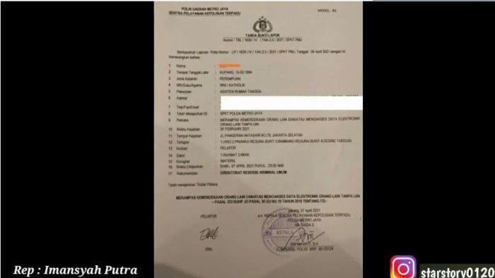 Surat laporan polisi yang diduga diserahkan oleh sang ART, Rini untuk melaporkan Desiree Tarigan dan Bams Eks Samsons, Kamis (8/4/2021).
