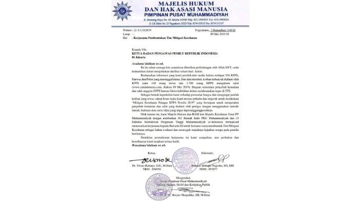 Surat Muhammadiyah untuk Bawaslu, Kamis (9/5/2019)