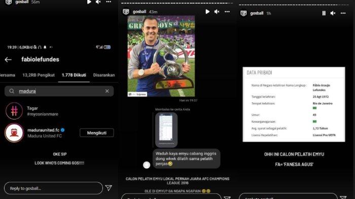Teka-teki pelatih baru Madura United yang disinyalir bernama Fabio Araujo Lefunde. Fabio Araujo Lefunde (@fabiolefundes) bahkan sudah me-follow akun Instagram milik Madura United (@maduraunited.fc). (Instagram @gosball)
