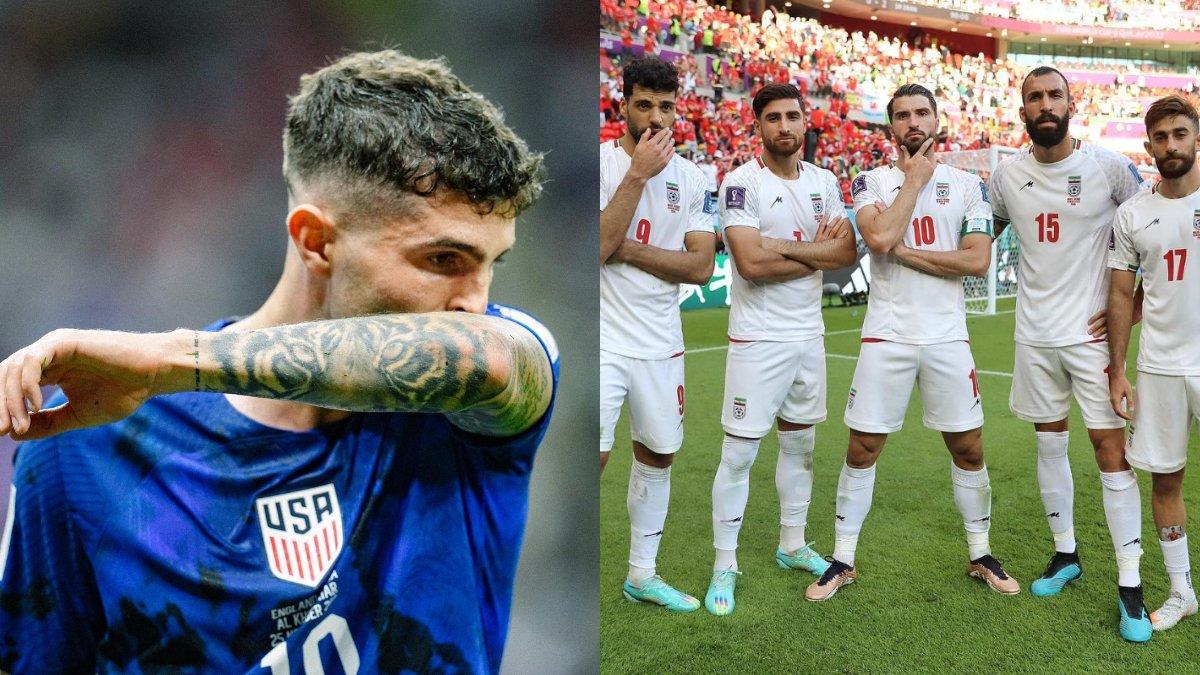 Kolase foto pemain Timnas Amerika Serikat, Christian Pulisic (kiri) dan pemain Timnas Iran (kanan) di Piala Dunia 2022.